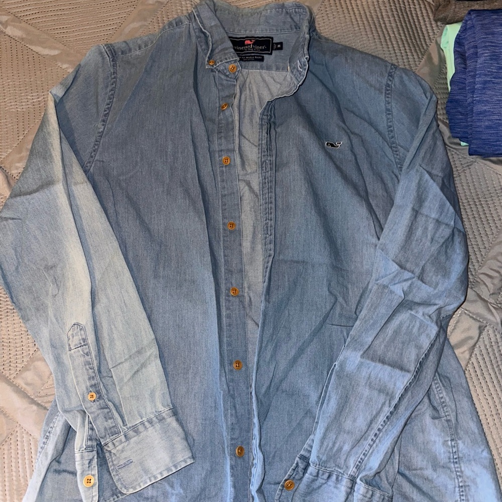 Men's Light Blue Denim button up shirt